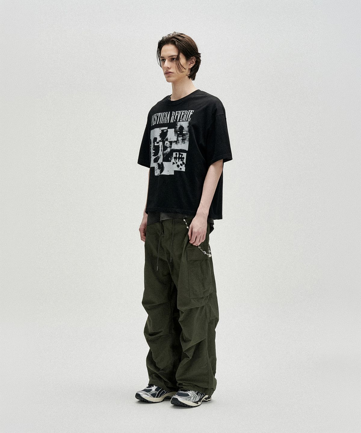 낫포너드(NOT4NERD) Fragmented Self Loose Cropped T-Shirts - Black