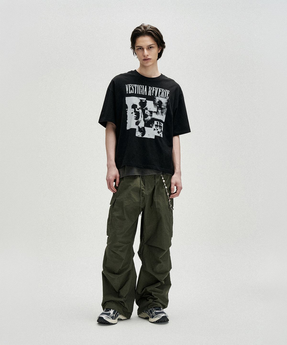 낫포너드(NOT4NERD) Fragmented Self Loose Cropped T-Shirts - Black