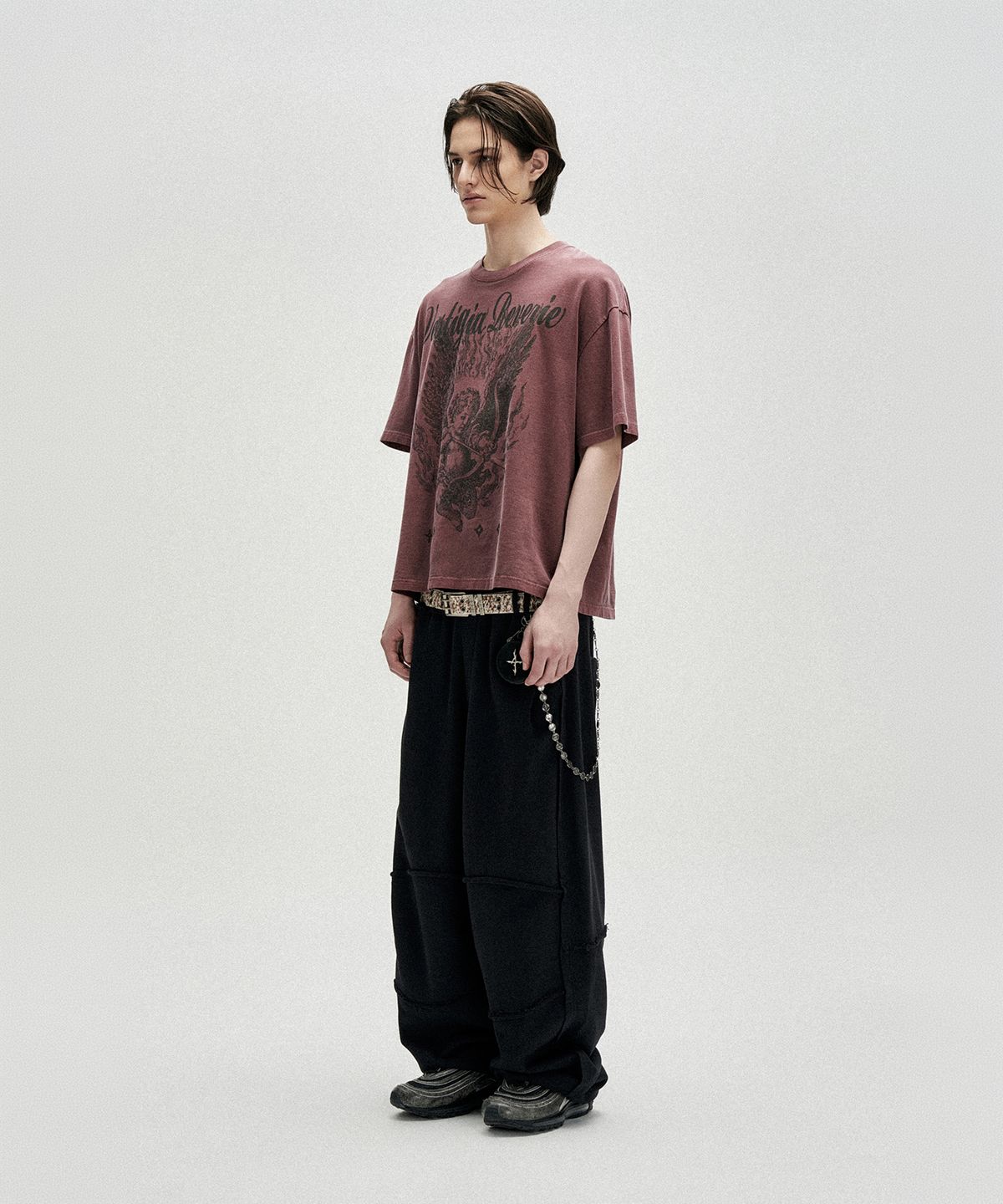낫포너드(NOT4NERD) Ignited Angel Pigment Loose Cropped T-Shirts - Red