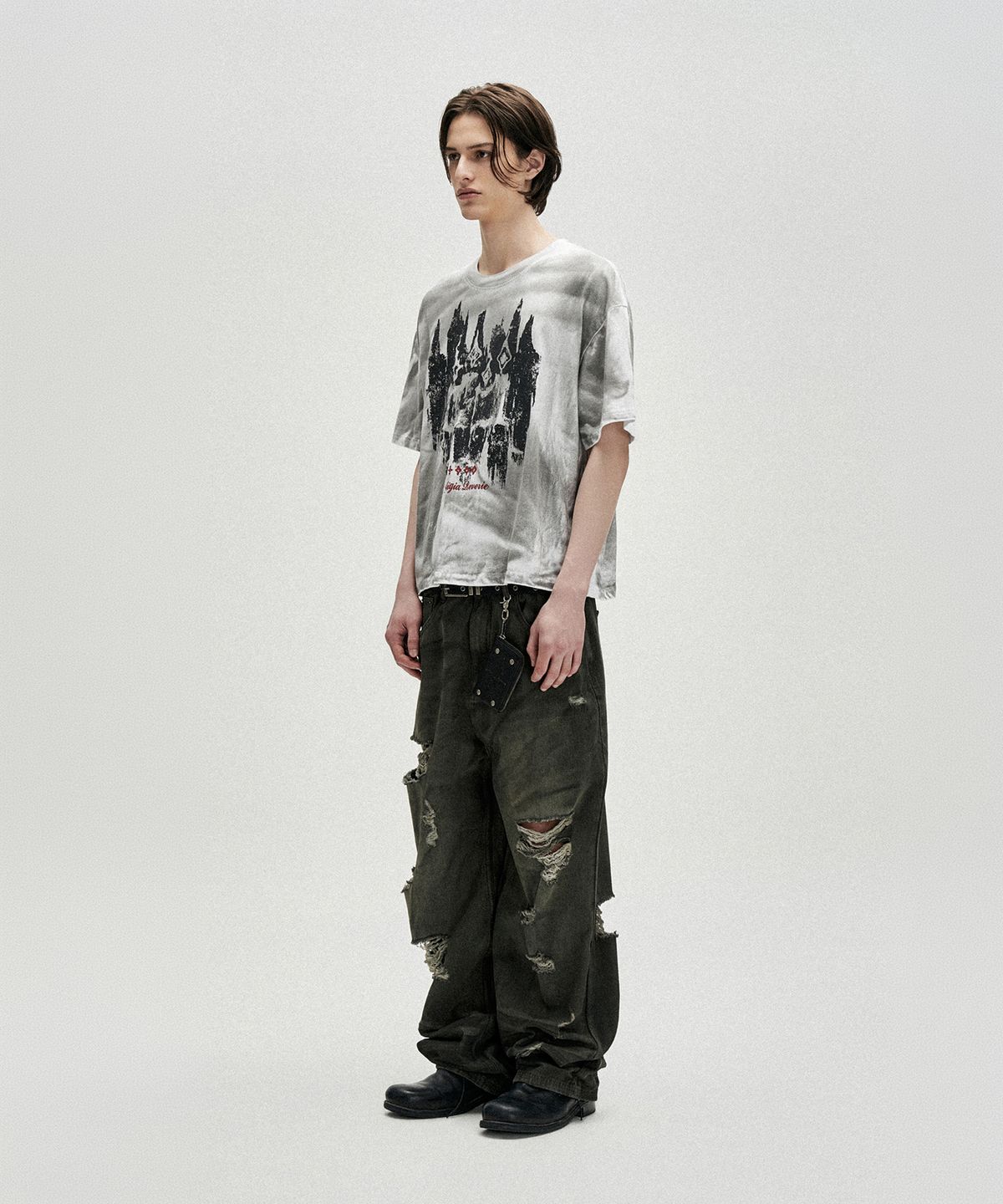 낫포너드(NOT4NERD) Candle Residue Oil Washed Loose Cropped T-Shirts - White