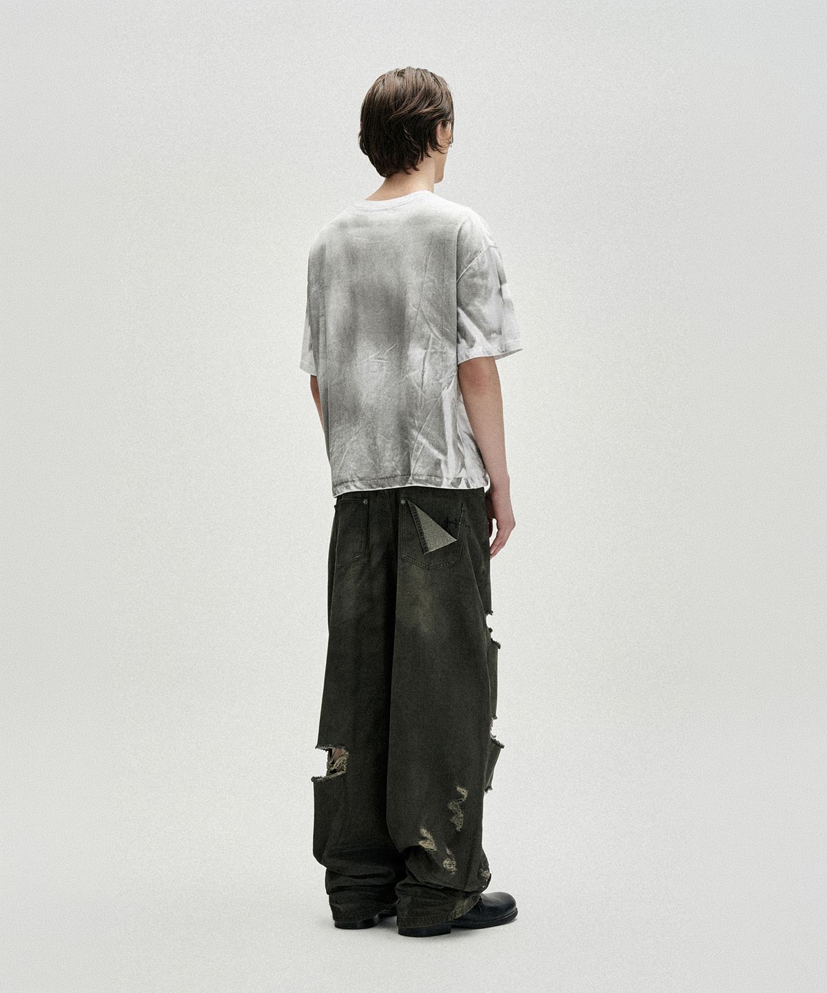 낫포너드(NOT4NERD) Candle Residue Oil Washed Loose Cropped T-Shirts - White
