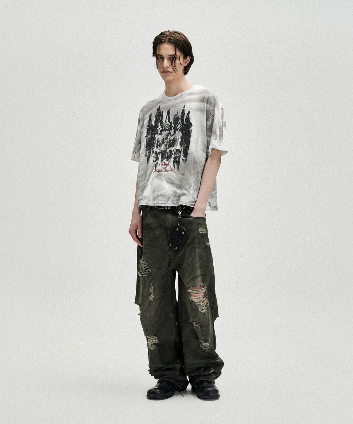 낫포너드(NOT4NERD) Candle Residue Oil Washed Loose Cropped T-Shirts - White