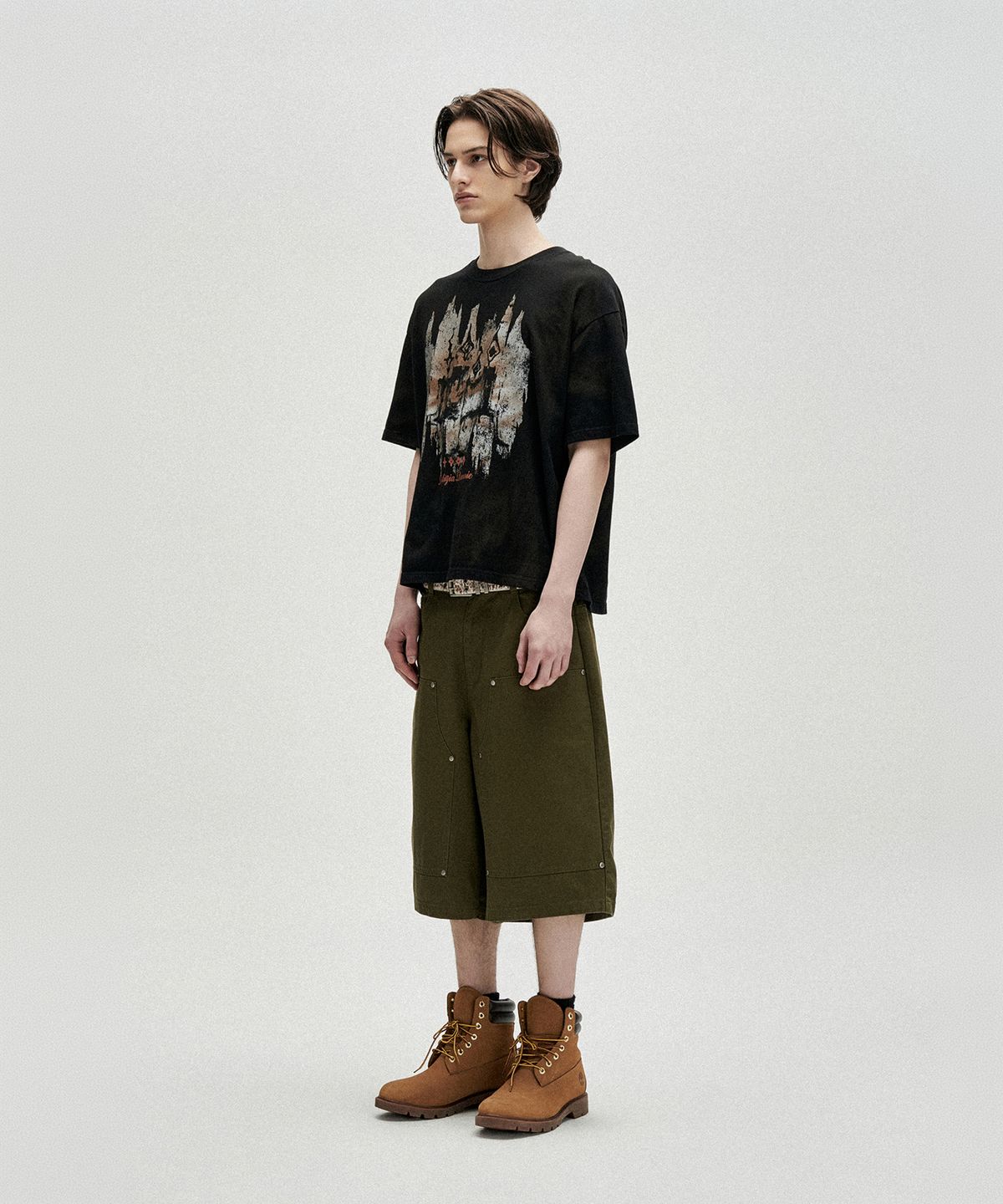 낫포너드(NOT4NERD) Candle Residue Oil Washed Loose Cropped T-Shirts - Black