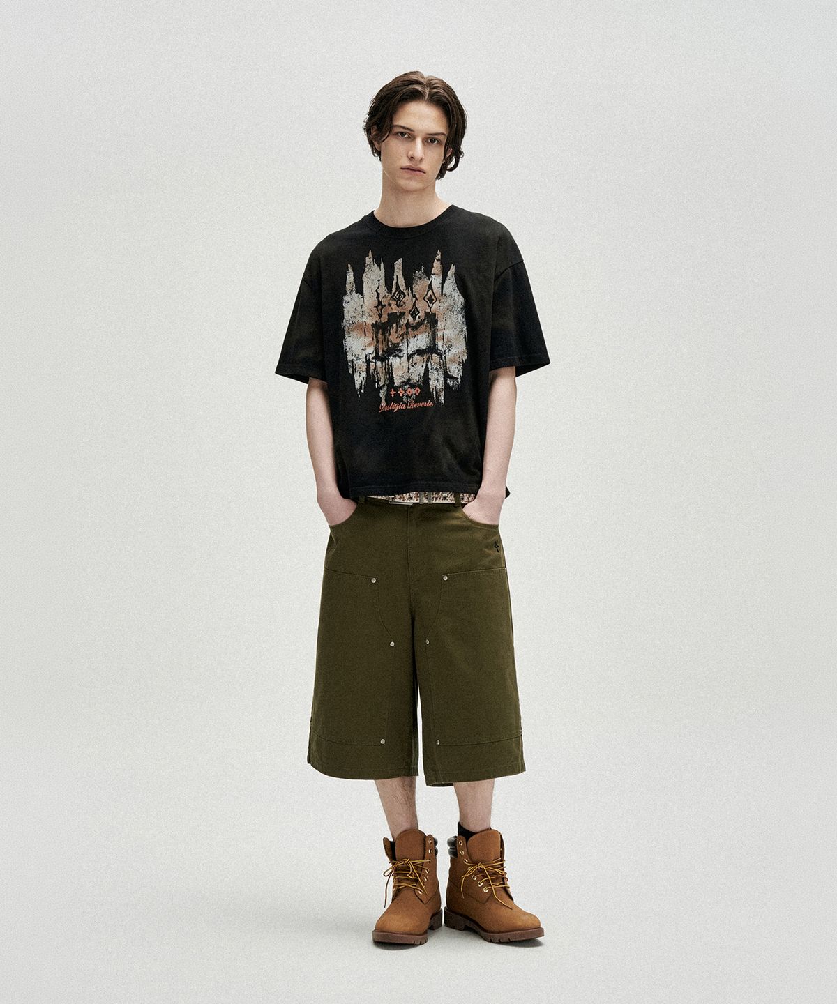낫포너드(NOT4NERD) Candle Residue Oil Washed Loose Cropped T-Shirts - Black