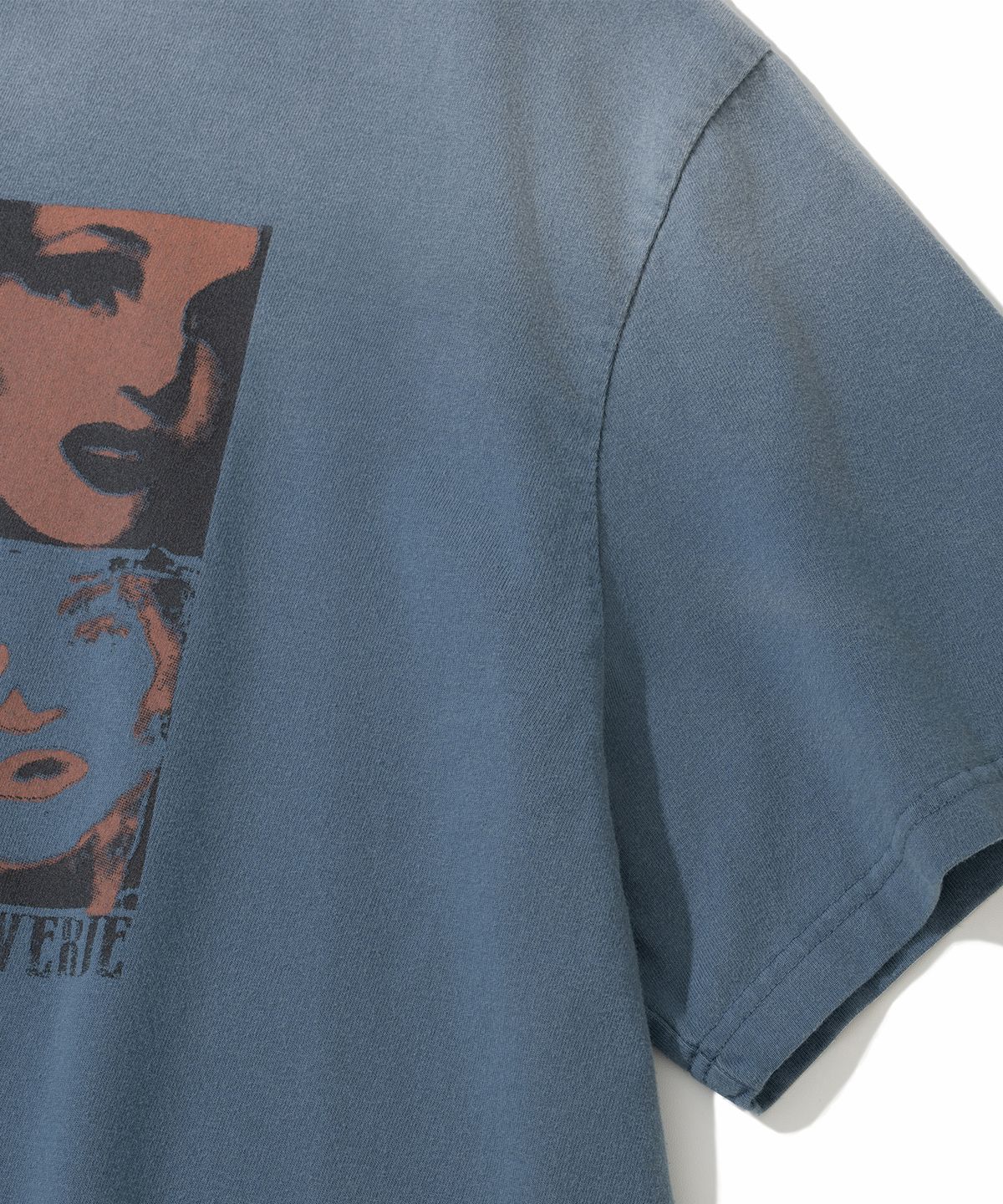 낫포너드(NOT4NERD) Divided Portrait Bleach Washed Loose Cropped T-Shirts - Navy