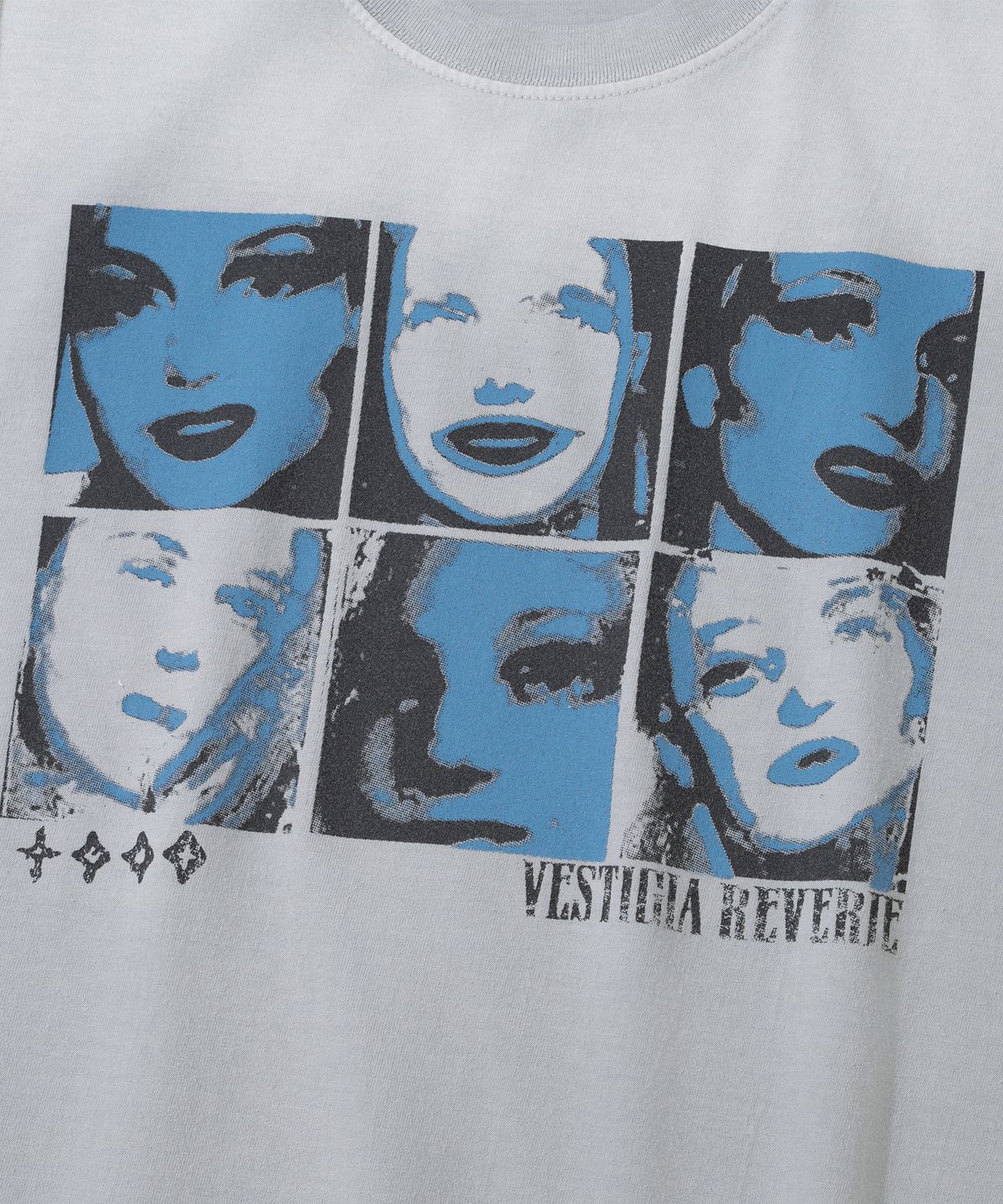 낫포너드(NOT4NERD) Divided Portrait Bleach Washed Loose Cropped T-Shirts - Light Grey