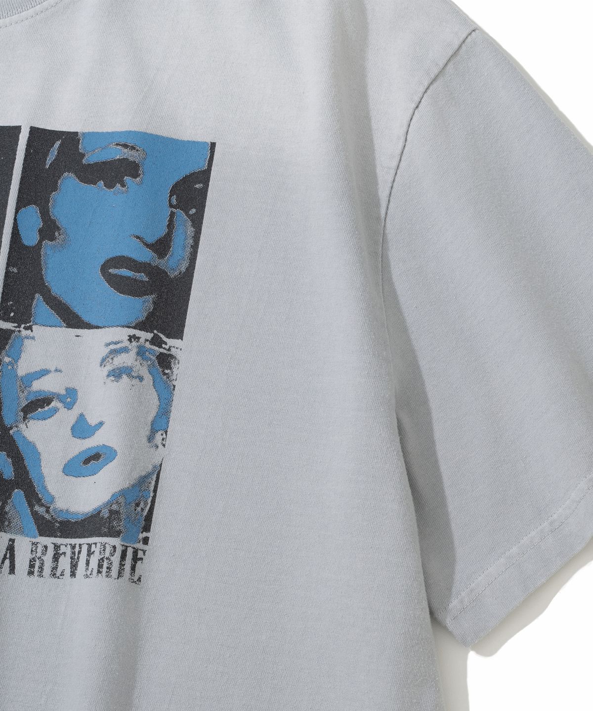 낫포너드(NOT4NERD) Divided Portrait Bleach Washed Loose Cropped T-Shirts - Light Grey