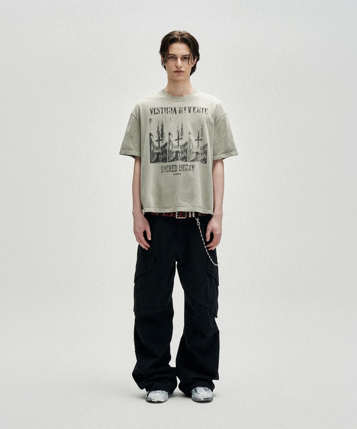 낫포너드(NOT4NERD) Triple Sanctuary Bleach Washed Loose Cropped T-Shirts - Beige