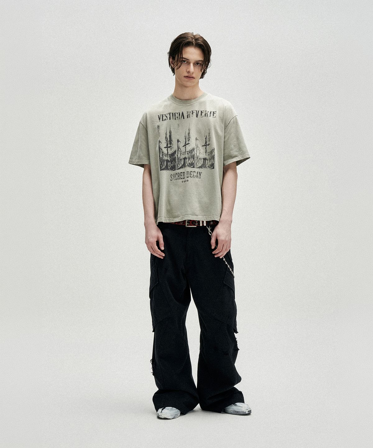 낫포너드(NOT4NERD) Triple Sanctuary Bleach Washed Loose Cropped T-Shirts - Beige