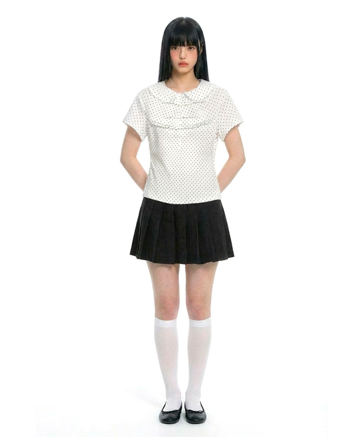 다미쉬(DAMISH) 폴카 도트 셔링 카라티_화이트