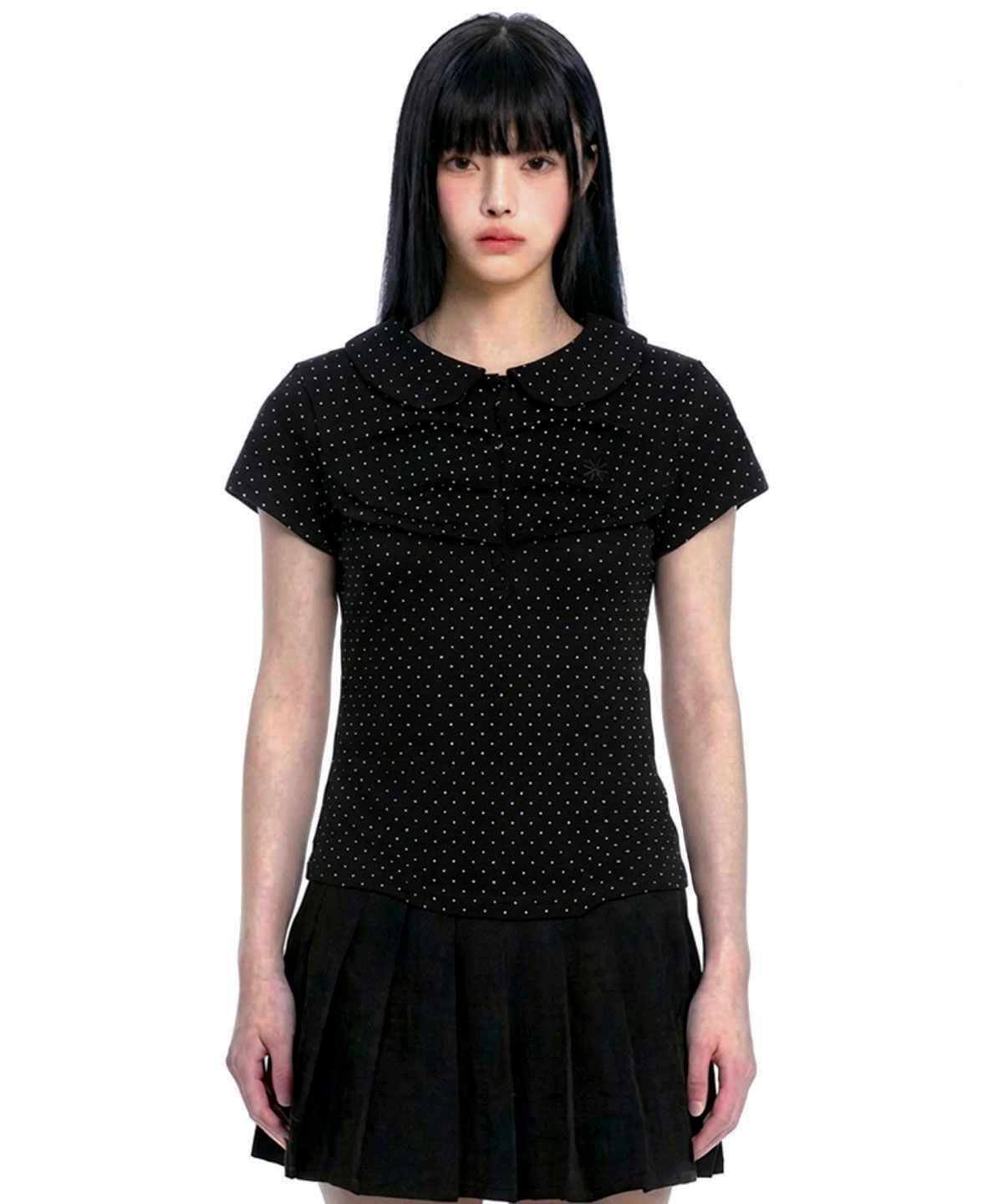 MUSINSA公式 | DAMISH ポルカドットシャーリングカラーTシャツ_ブラック
