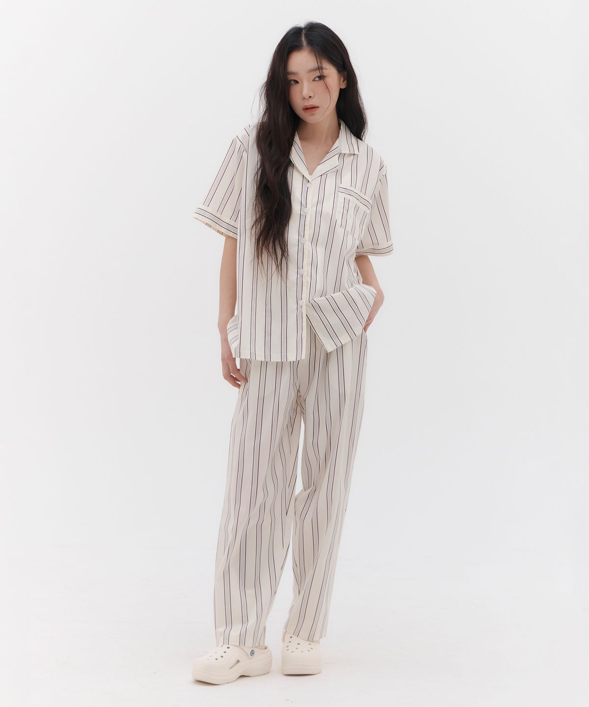 오프아워(OFFHOUR) [2SET] 타이드리듬 타피오카 반팔 긴바지 잠옷 세트