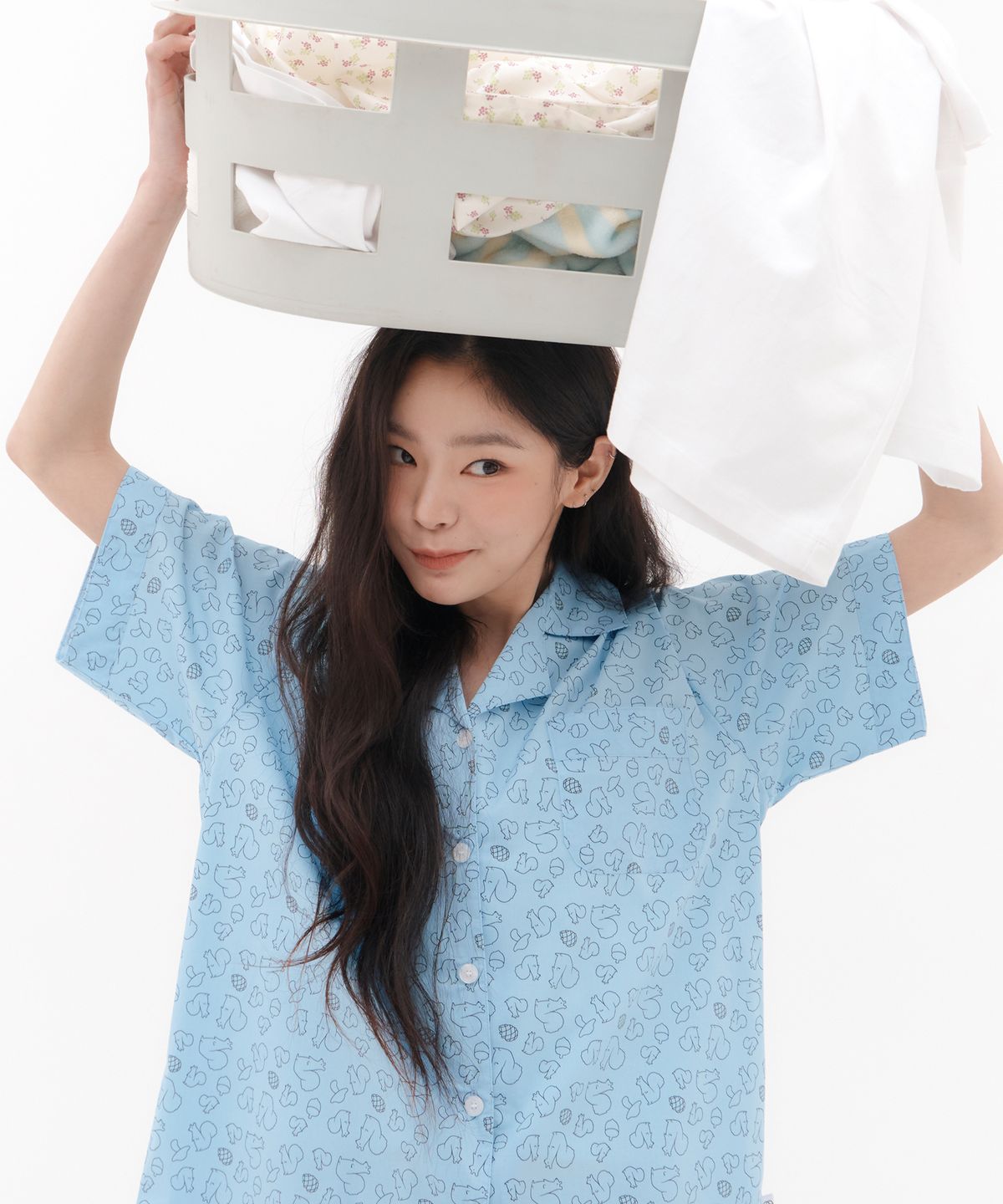 오프아워(OFFHOUR) [2SET] 드리미두들스 도토리대작전 반팔 긴바지 잠옷 세트 블루