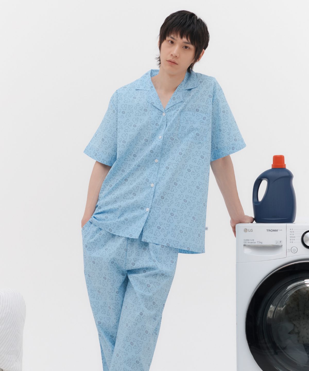 오프아워(OFFHOUR) [2SET] 드리미두들스 도토리대작전 반팔 긴바지 잠옷 세트 블루