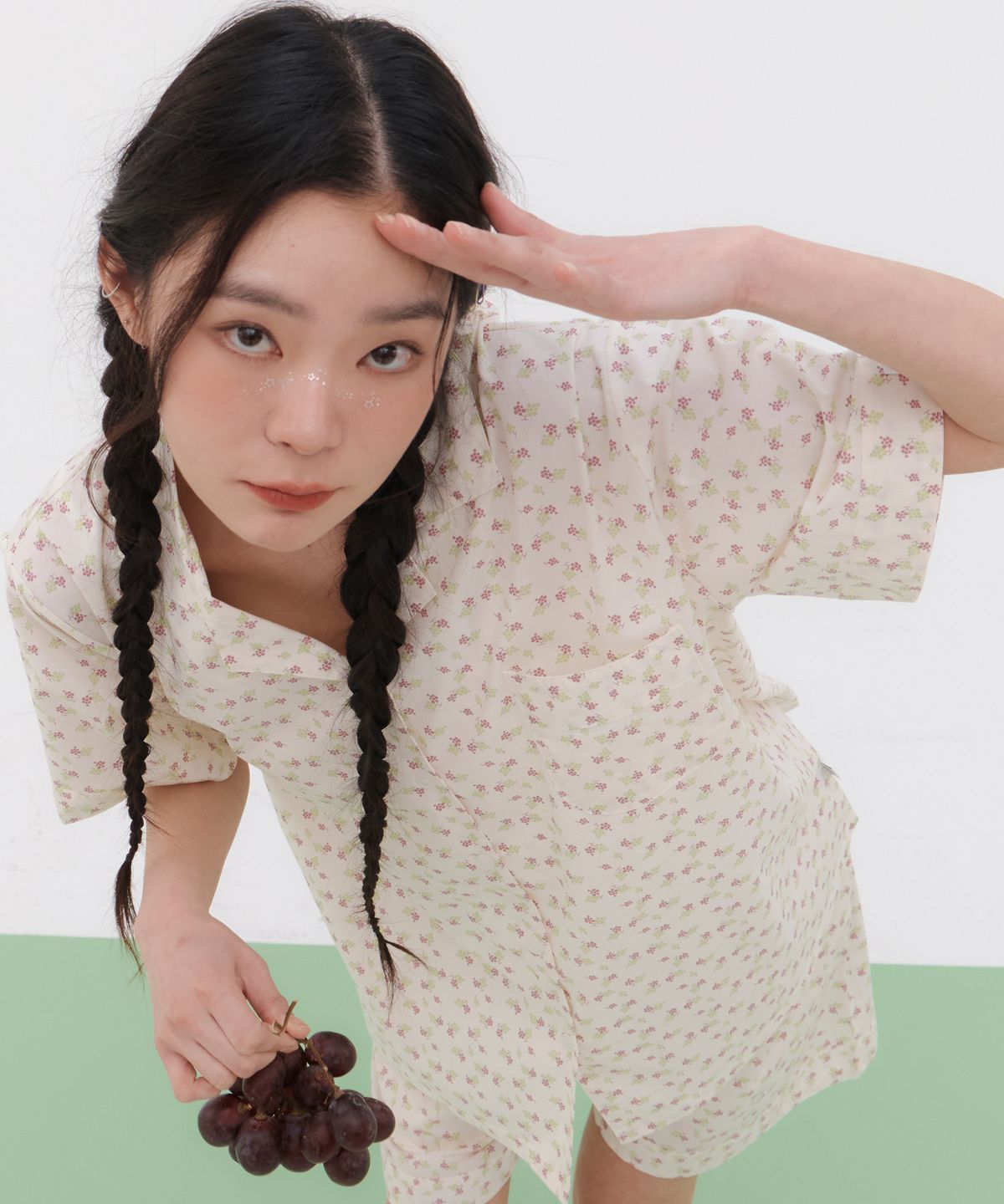 오프아워(OFFHOUR) [2SET] 드리미두들스 침착한포도 반팔 잠옷 세트
