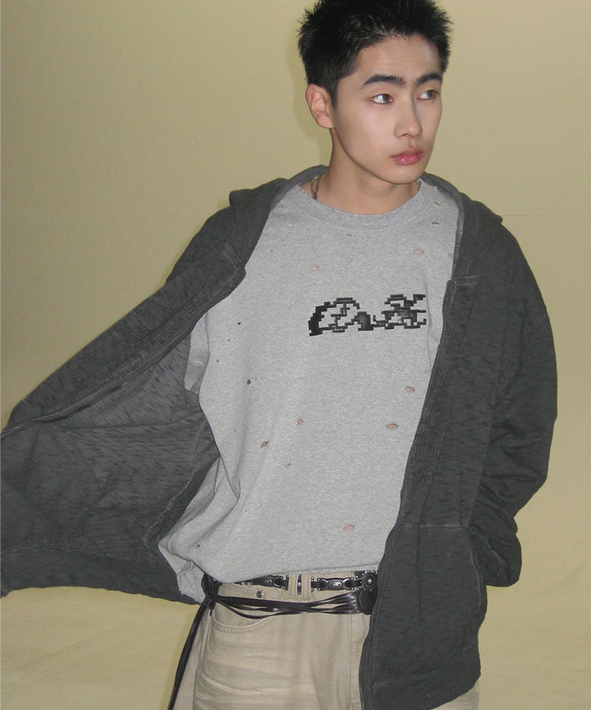 엔드릭스(EDLIX) Surface Slub Dyed Exposed-Zip Up Hoodie (Black)
