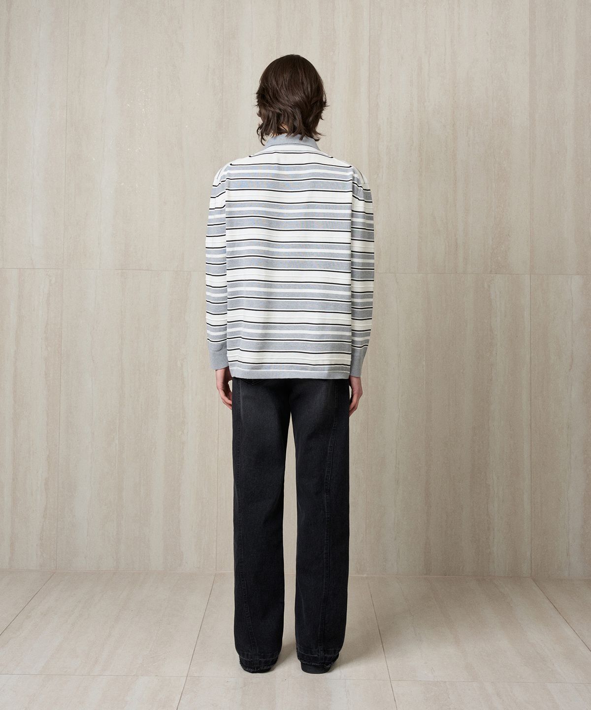 리이 맨(RERHEE MEN) STRIPPED KNIT POLO GRAY