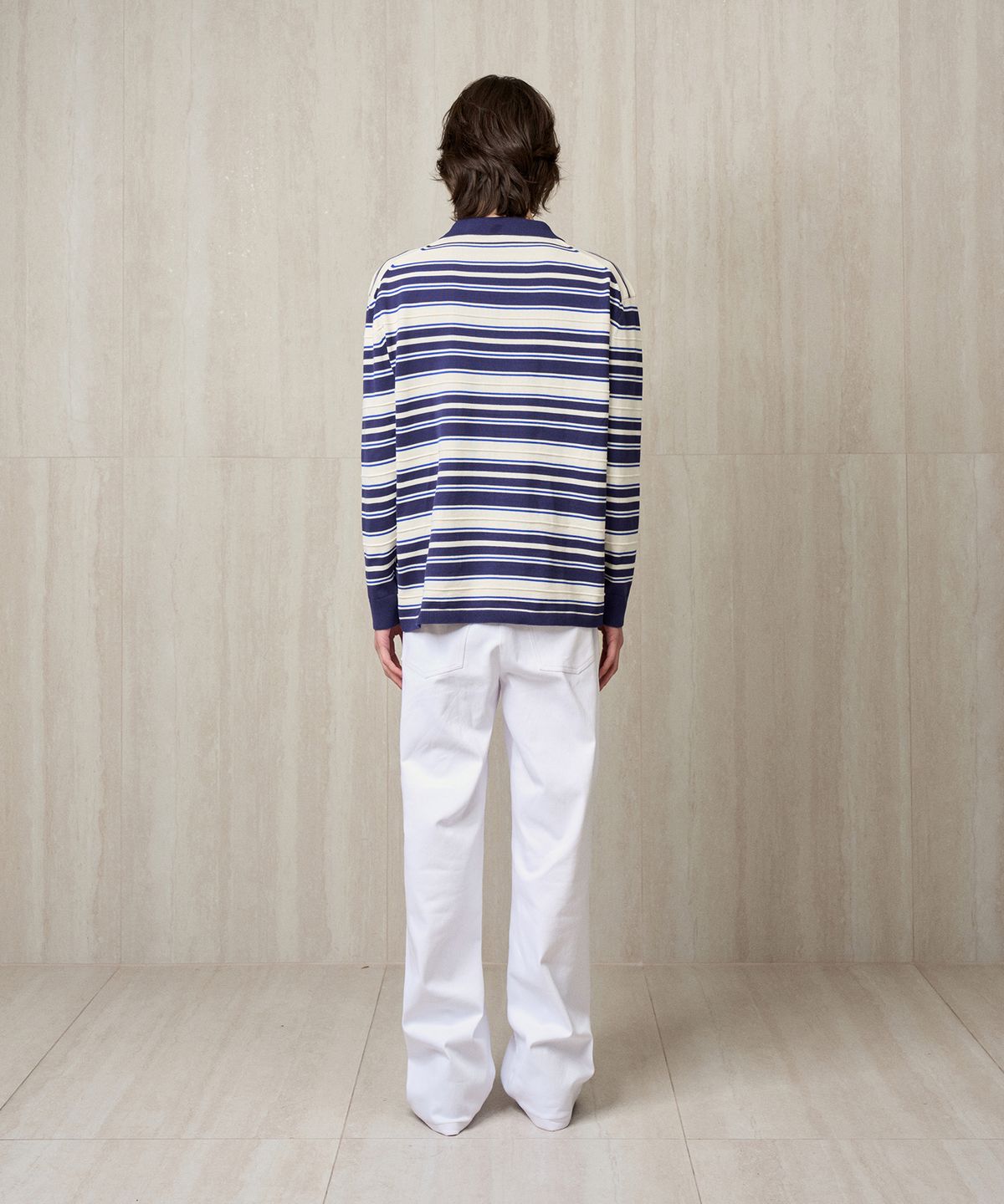 리이 맨(RERHEE MEN) STRIPPED KNIT POLO MIDNIGHT NAVY