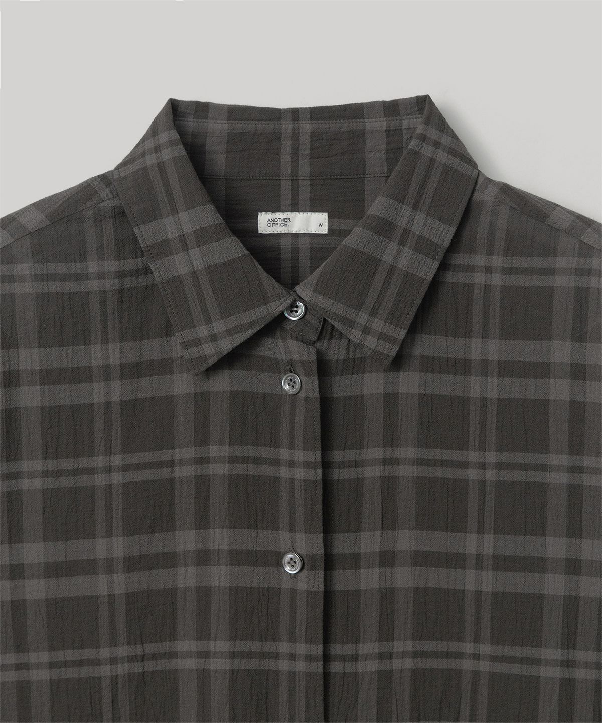 어나더오피스 우먼(ANOTHER OFFICE WOMEN) W. Voile Oversized Shirt (Charcoal Brown-Check)