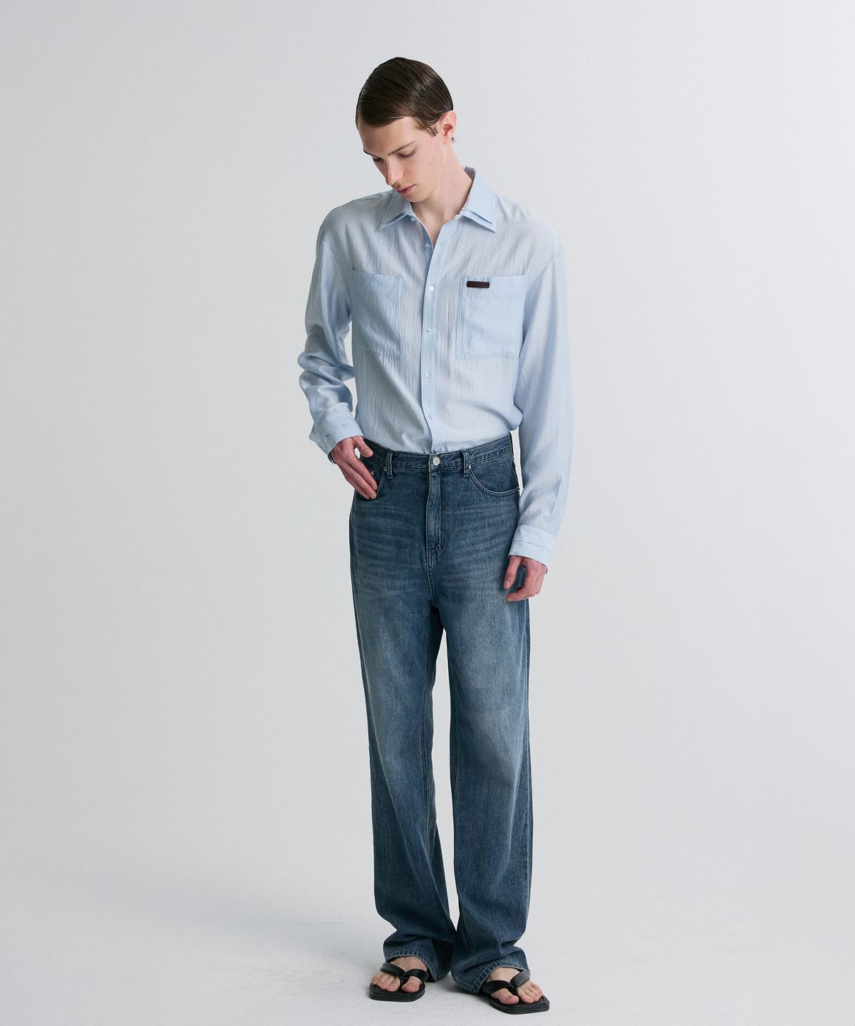 리이 맨(RERHEE MEN) DOUBLE COLLAR SHEER SHIRT