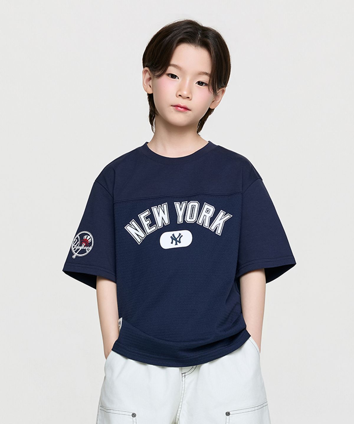엠엘비 키즈(MLB KIDS) 스트릿 베이직 메쉬 레터링 티셔츠 NY (D.Navy)
