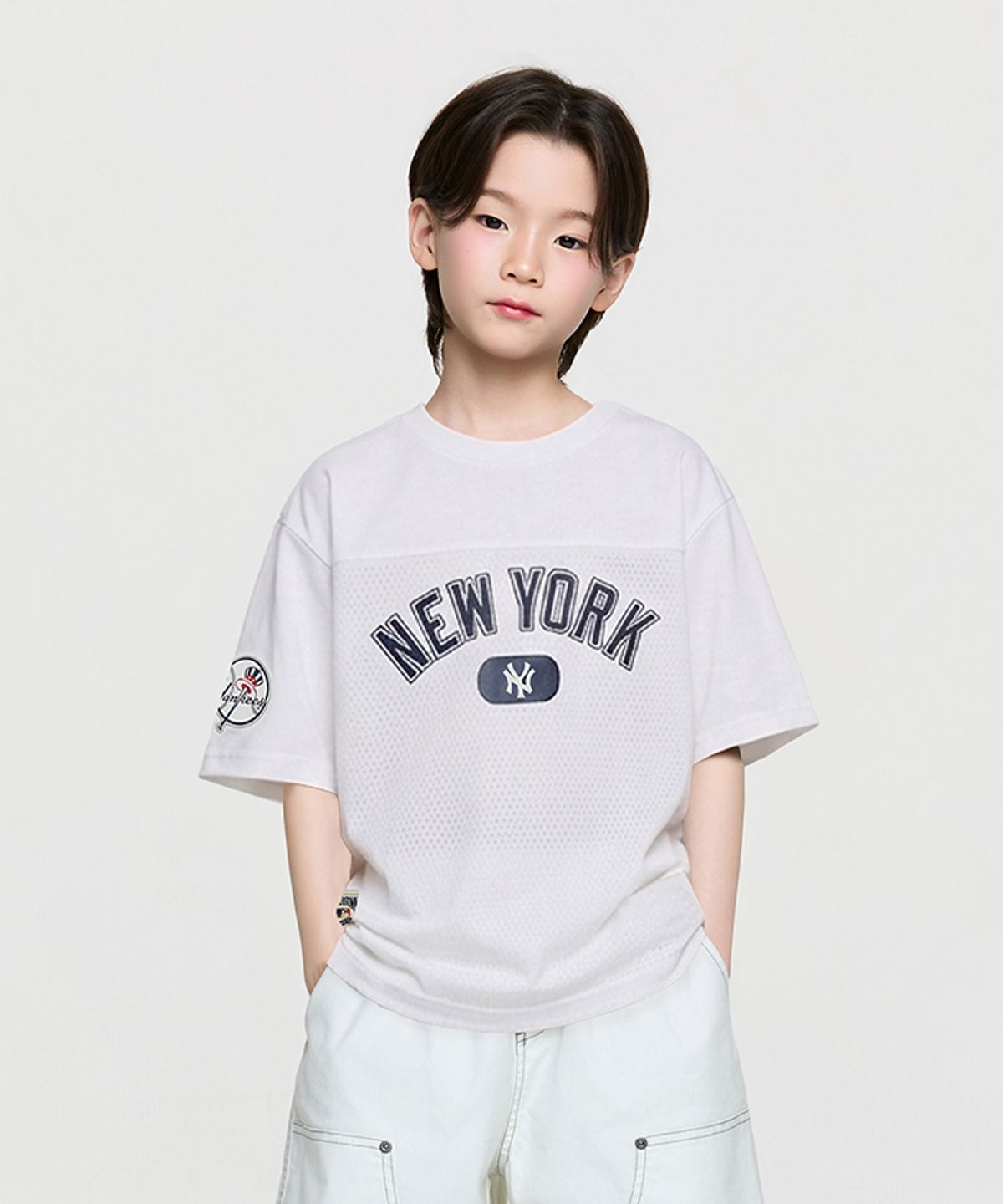 엠엘비 키즈(MLB KIDS) 스트릿 베이직 메쉬 레터링 티셔츠 NY (White)