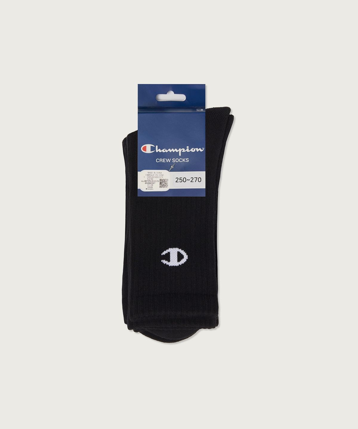 챔피온(CHAMPION) [3pack] 모노 C로고 크루 삭스 Black