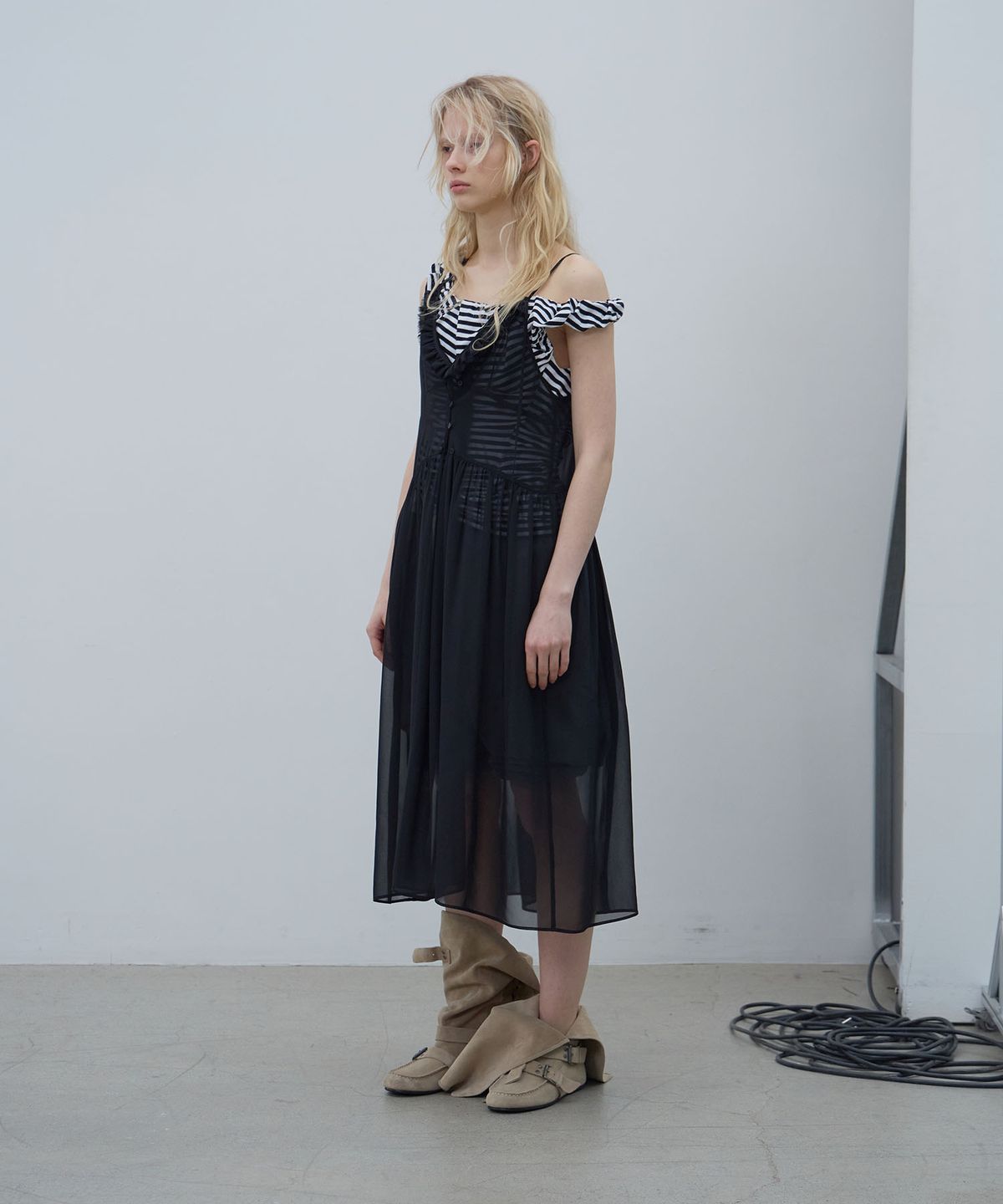 엘씨디씨티엠(LCDC™) MESH FRILL DRESS (BLACK)