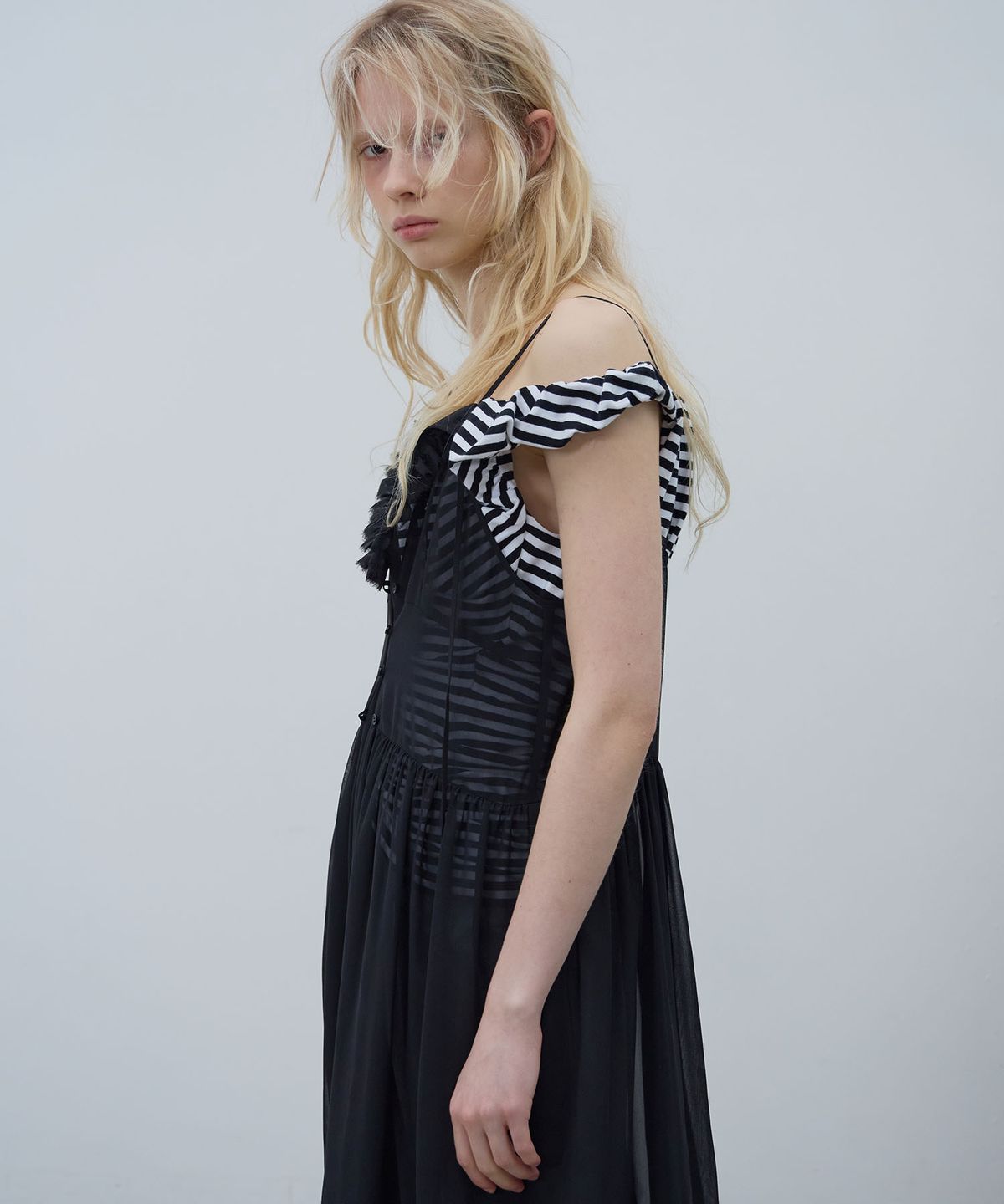 엘씨디씨티엠(LCDC™) MESH FRILL DRESS (BLACK)