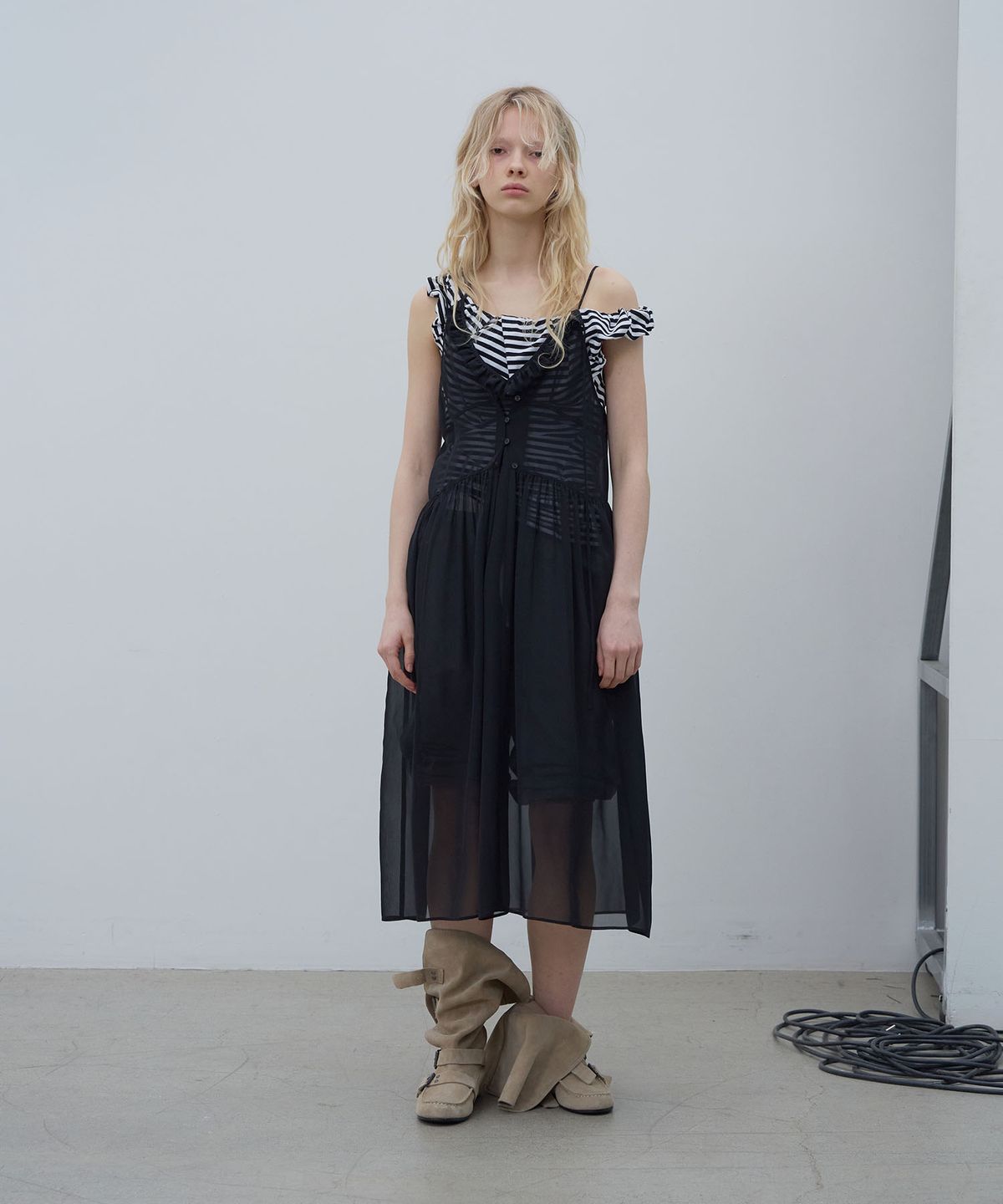 엘씨디씨티엠(LCDC™) MESH FRILL DRESS (BLACK)