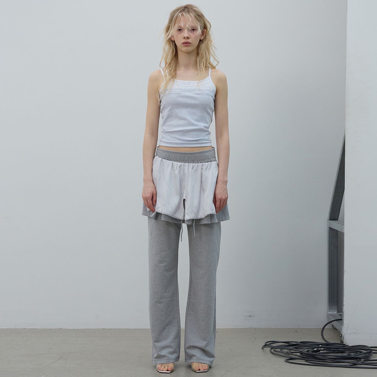 엘씨디씨티엠(LCDC™) LACE LAYERED JERSEY SKIRT (MELANGE GREY)
