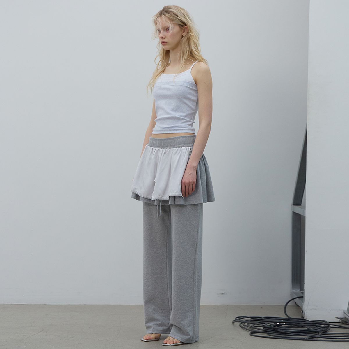엘씨디씨티엠(LCDC™) LACE LAYERED JERSEY SKIRT (MELANGE GREY)