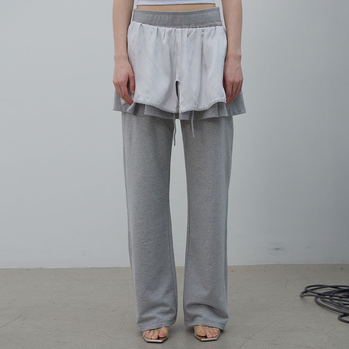 엘씨디씨티엠(LCDC™) LACE LAYERED JERSEY SKIRT (MELANGE GREY)