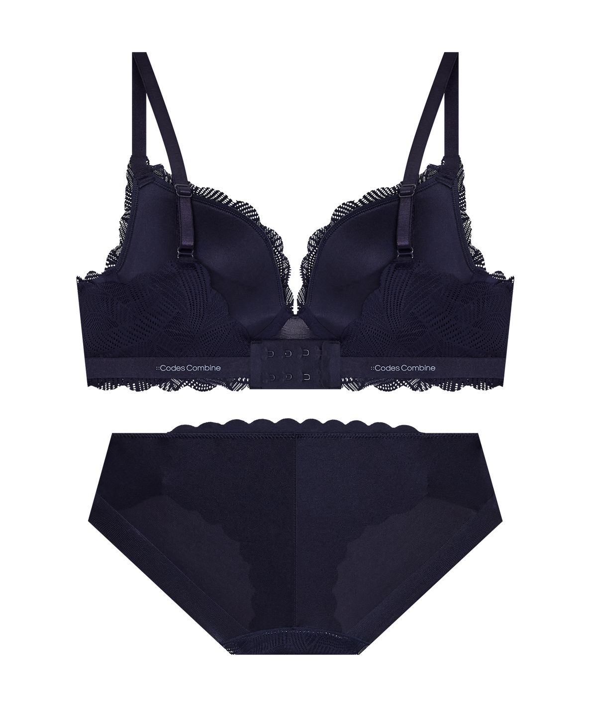 코데즈컴바인 이너웨어(CODES COMBINE INNERWEAR) 시크릿와이어 볼륨 레이스 브라 햄팬티 세트_네이비
