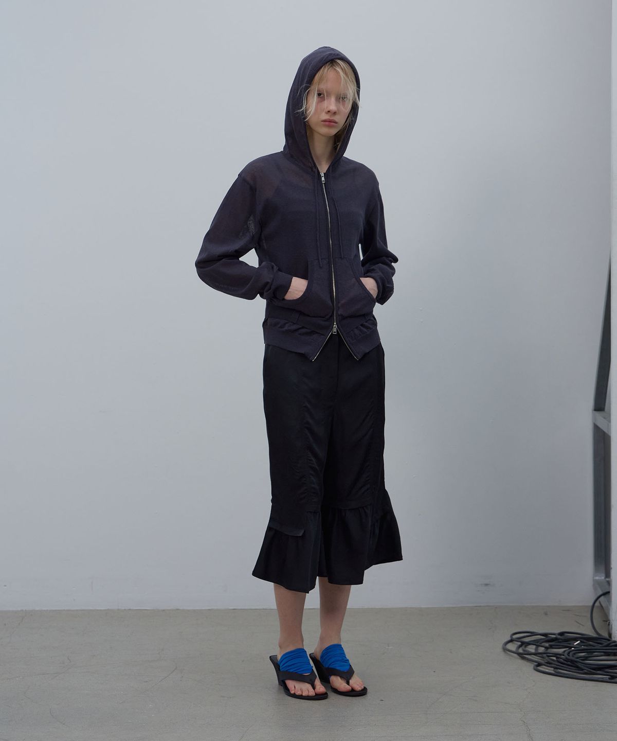 엘씨디씨티엠(LCDC™) SHEER KNIT HOODED CARDIGAN (DARK GREY)