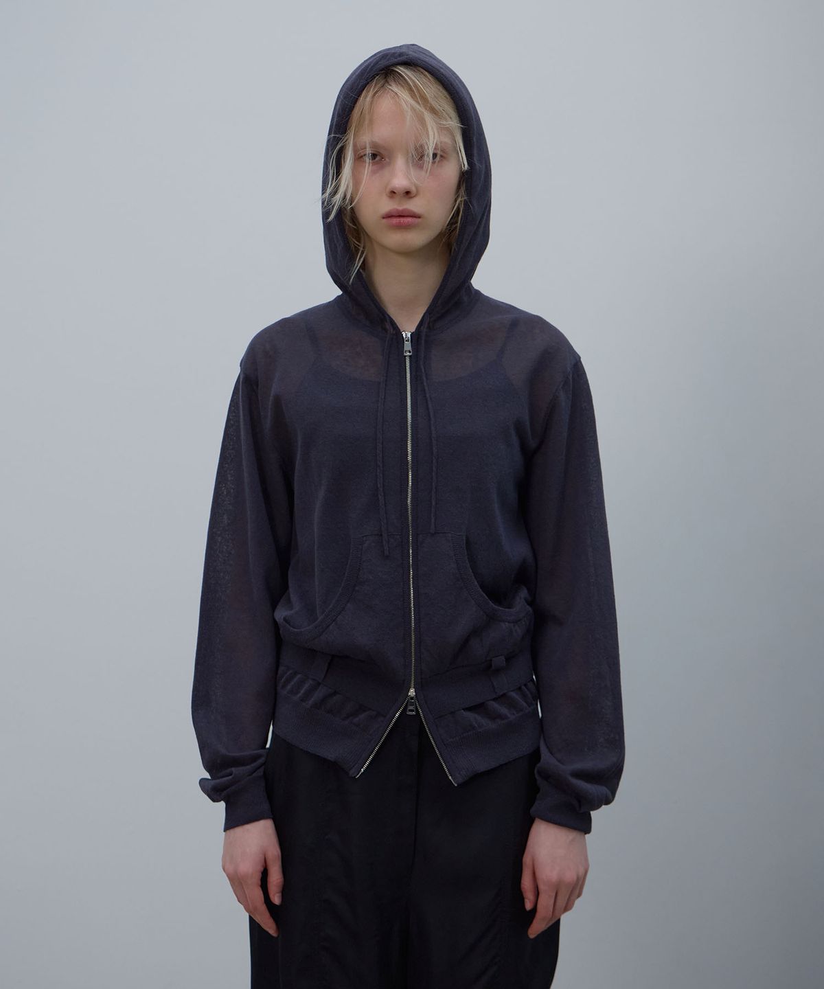 엘씨디씨티엠(LCDC™) SHEER KNIT HOODED CARDIGAN (DARK GREY)