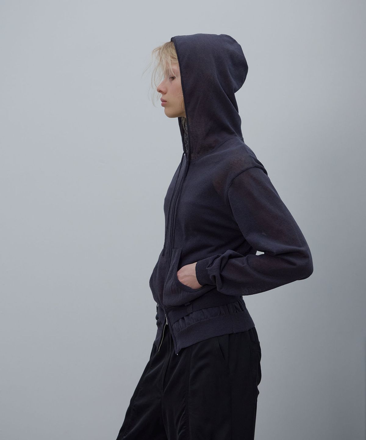엘씨디씨티엠(LCDC™) SHEER KNIT HOODED CARDIGAN (DARK GREY)