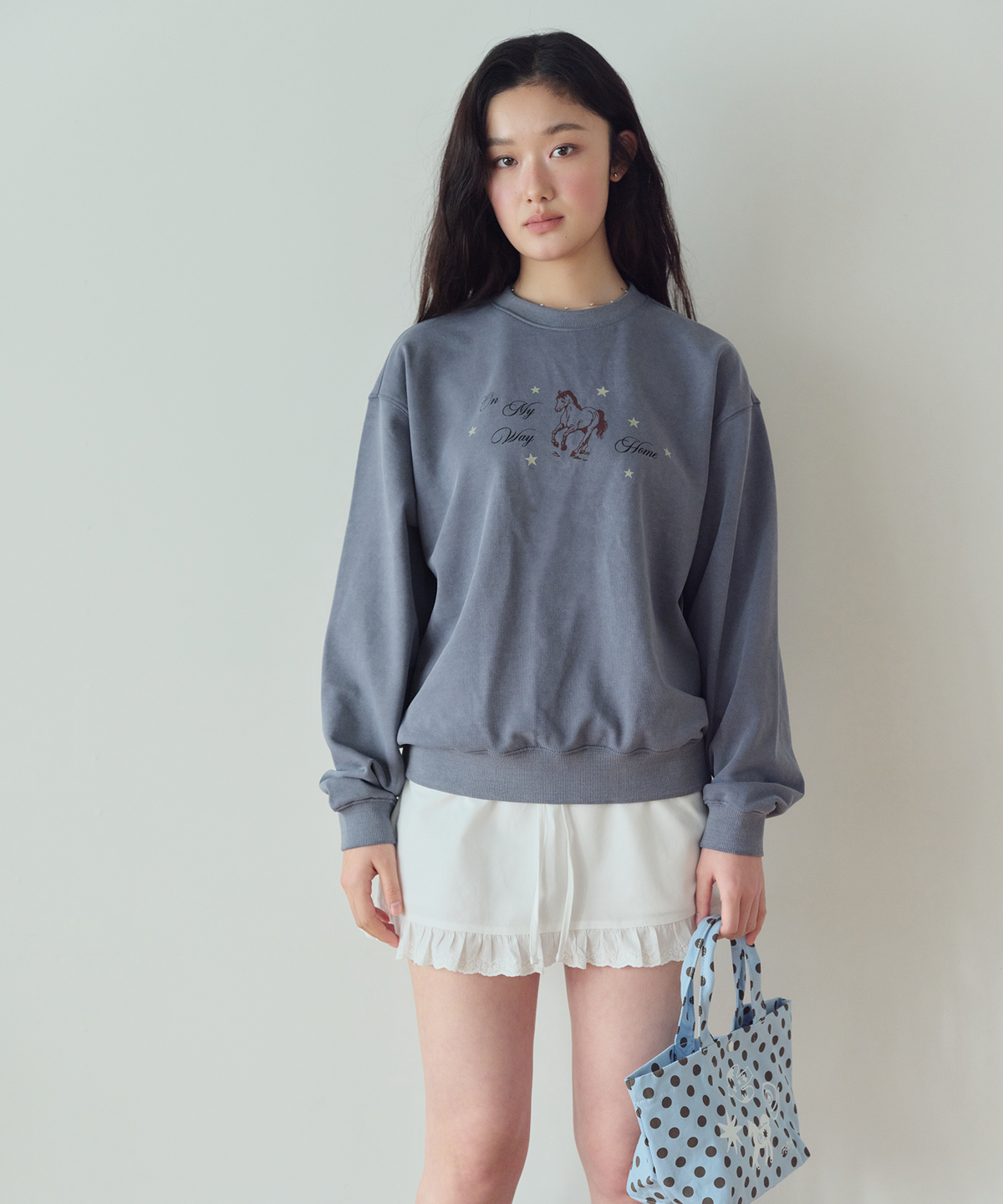 홈바디띵즈(HOMEBODY THINGS) HBT Pony Sweatshirt (DUSTY BLUE)