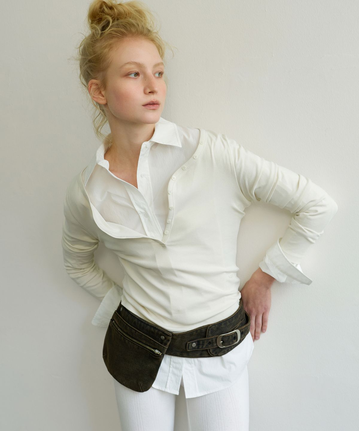 아옵트(AOPT) TWO-WAY HENLEY T-SHIRT - CREAM