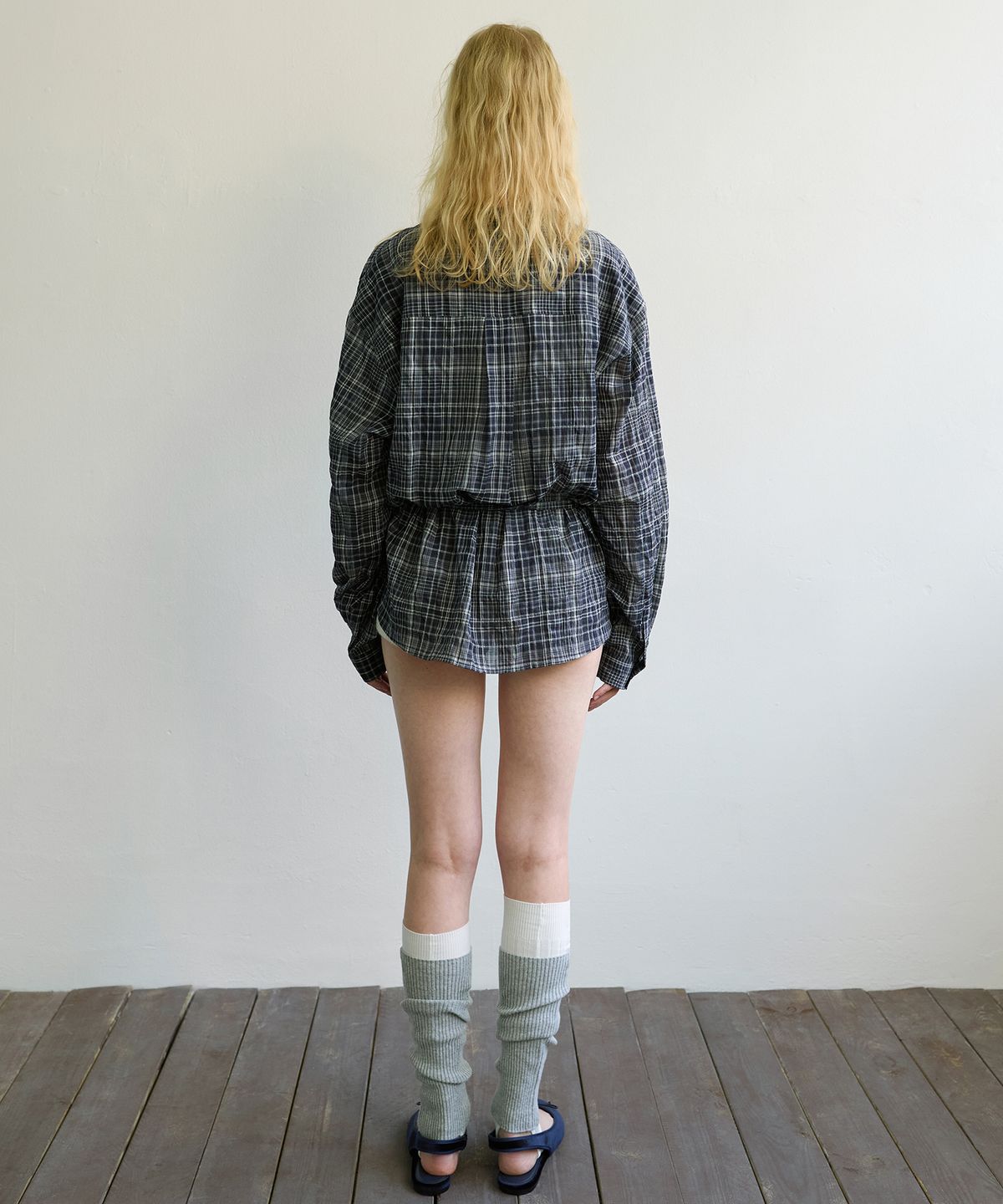 아옵트(AOPT) TWO-WAY TIE WAIST SHIRT - NAVY CHECK