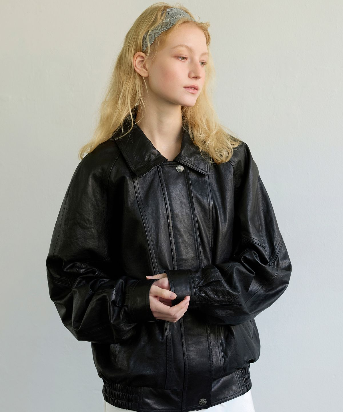 아옵트(AOPT) CRINKLE WASHED LEATHER BLOUSON - BLACK