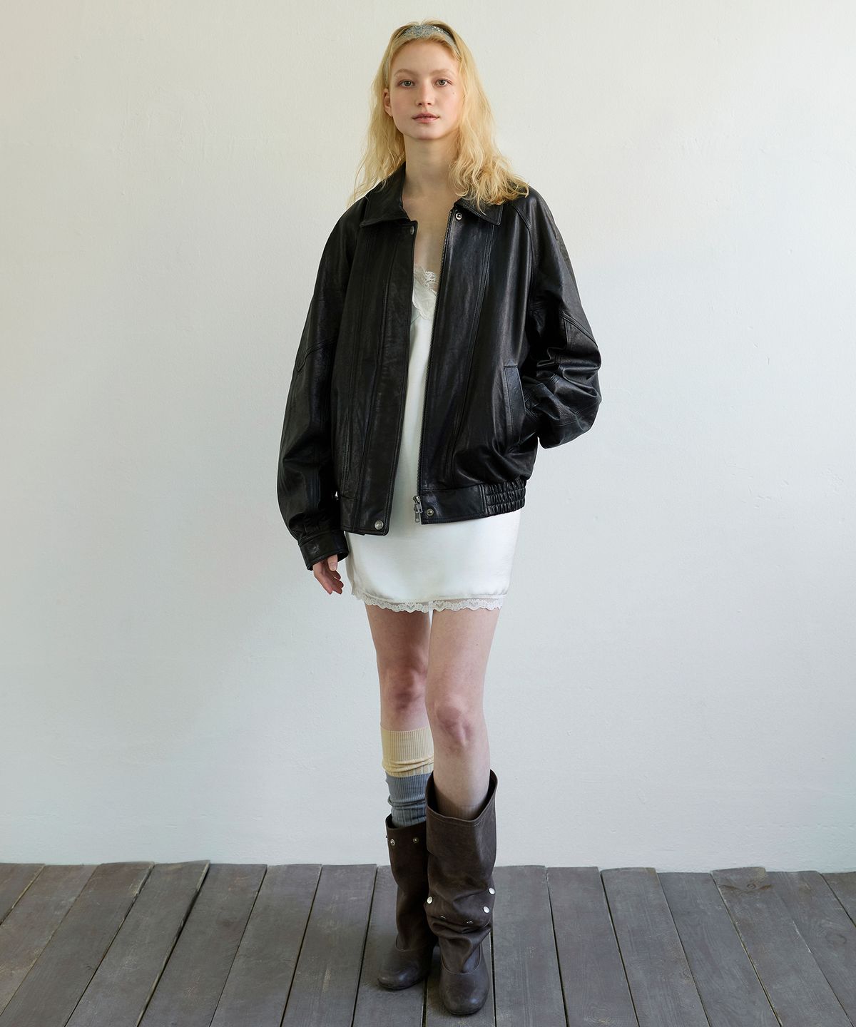 아옵트(AOPT) CRINKLE WASHED LEATHER BLOUSON - BLACK