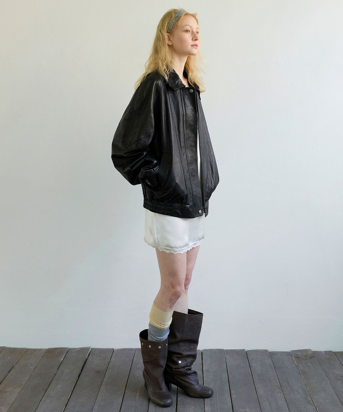 아옵트(AOPT) CRINKLE WASHED LEATHER BLOUSON - BLACK