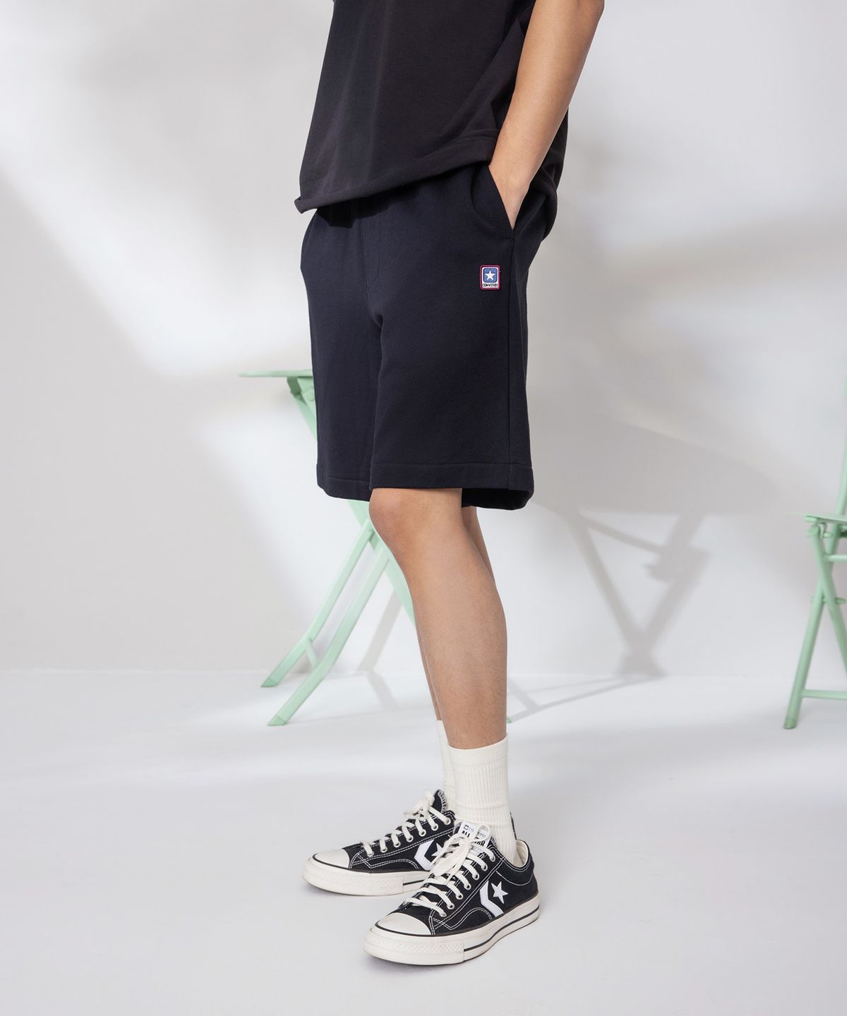 컨버스(CONVERSE) 박스 로고 프렌치 테리 쇼츠 블랙 MCJ788-023