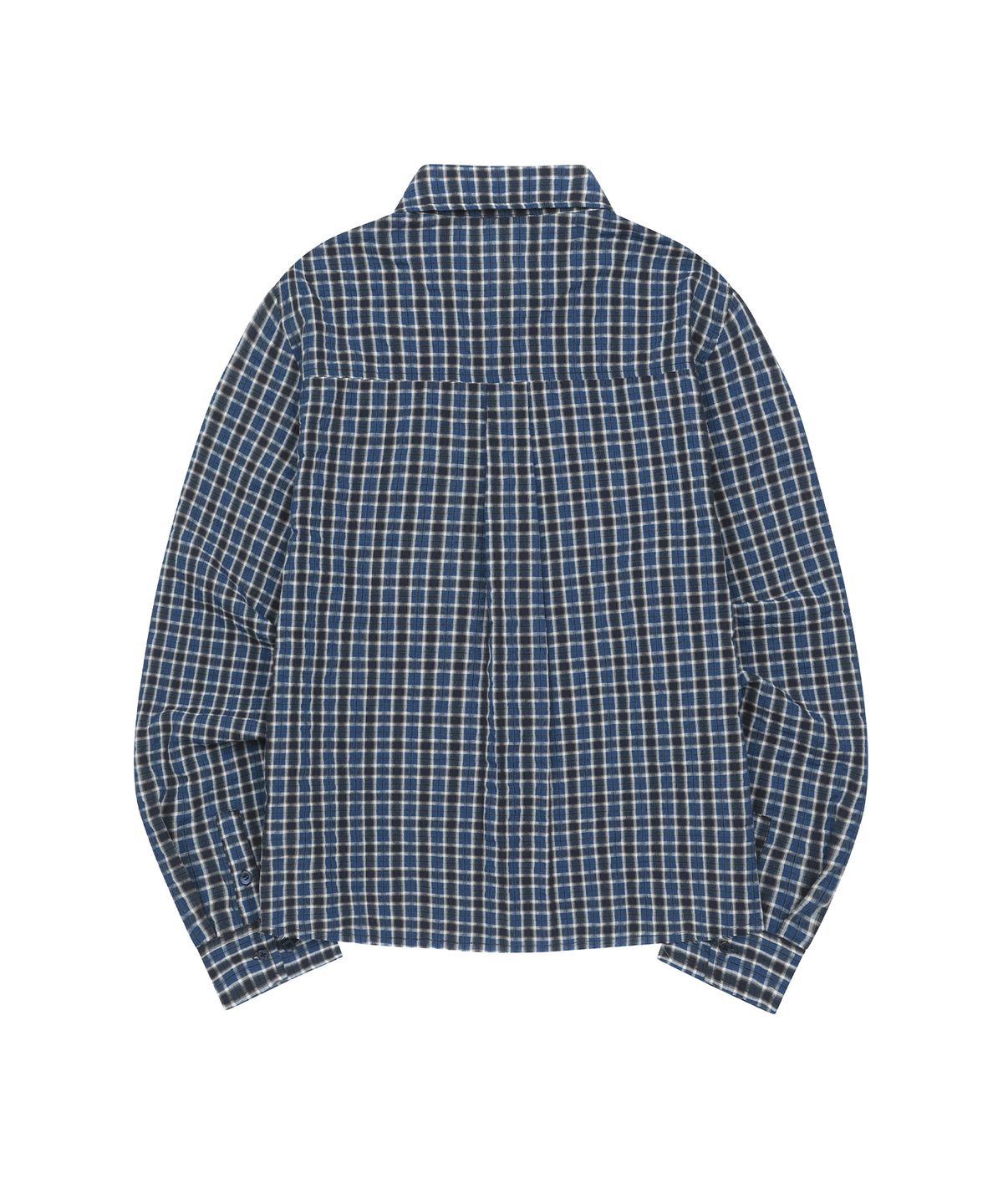 오드스튜디오(ODDSTUDIO) 빈티지 디테일 세미 크롭 체크 셔츠 - NAVY BLUE