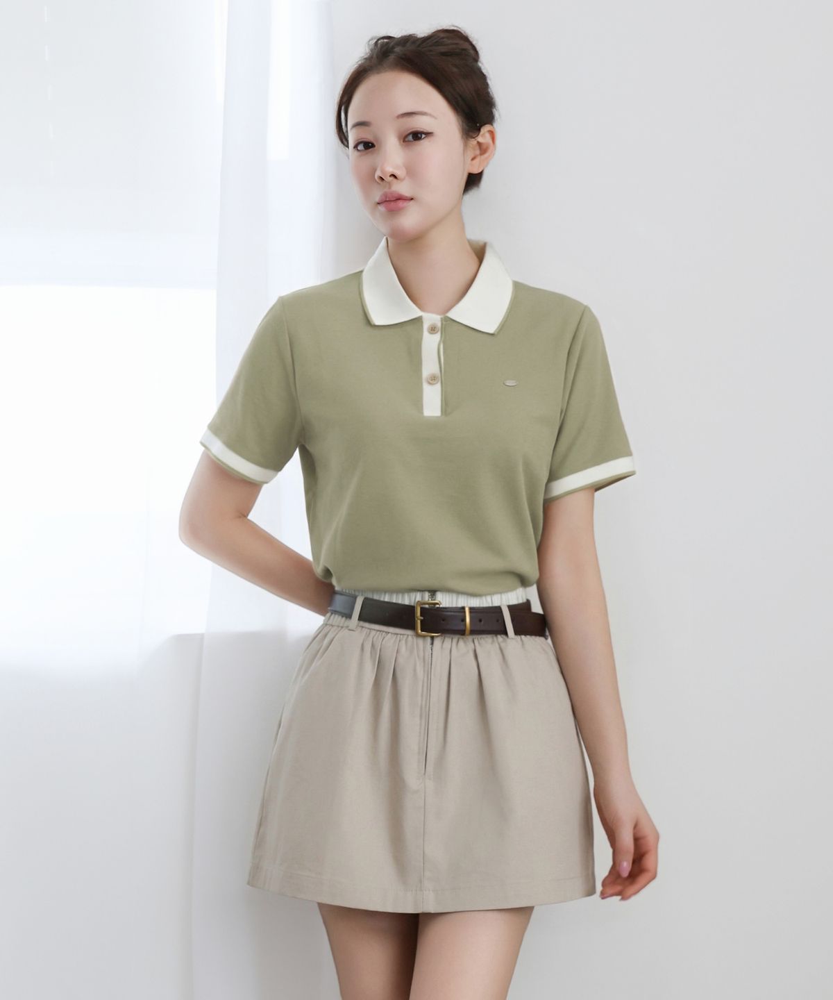 클레이스(CLACE) UPF30 인증 카라 라인 포인트 PK 반팔 티셔츠_올리브라인카라