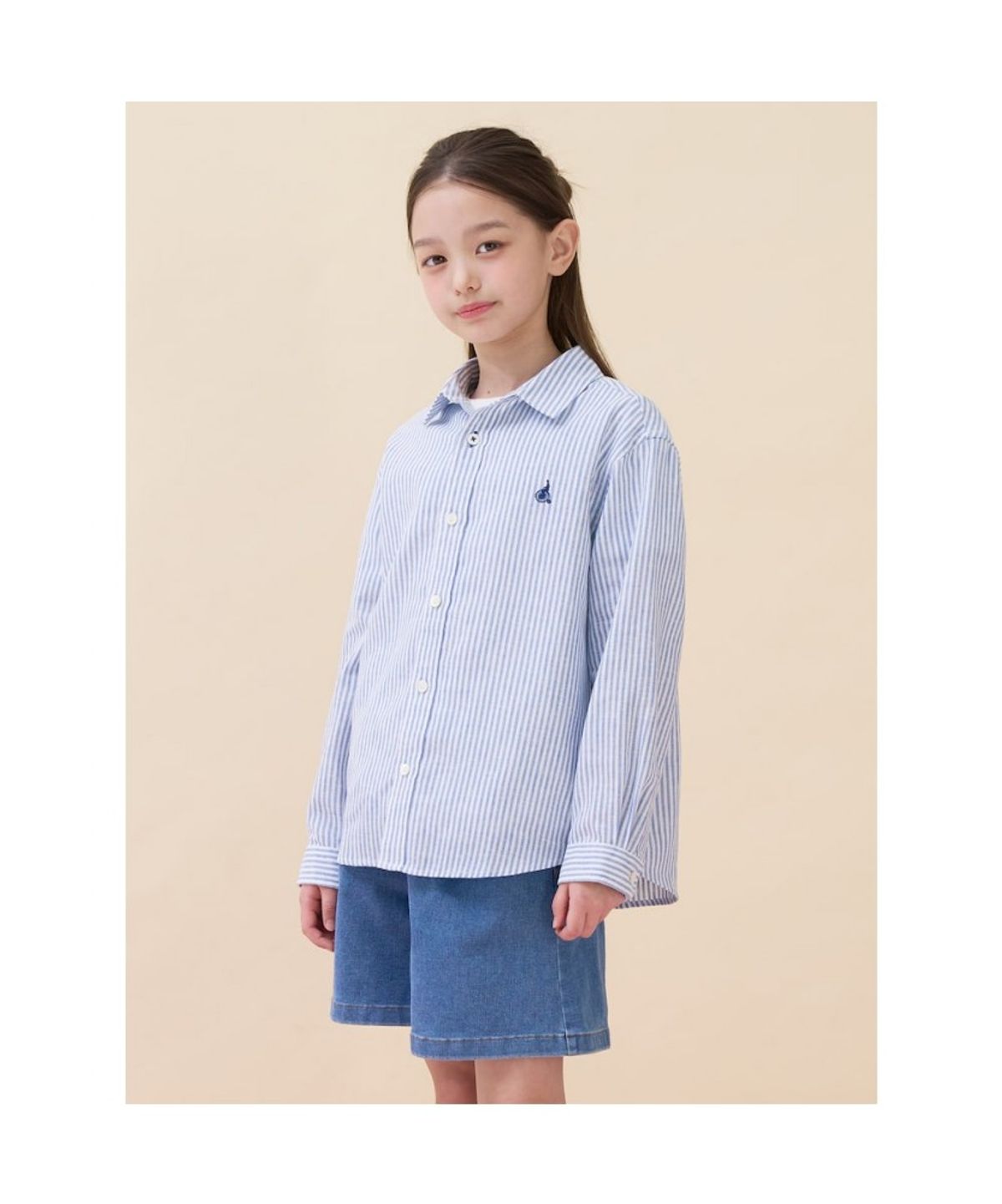빈폴 키즈(BEANPOLE KIDS) 린넨폴리 혼방 스트라이프 셔츠 - 블루 (BI6364U02P) (BI6364U02P)