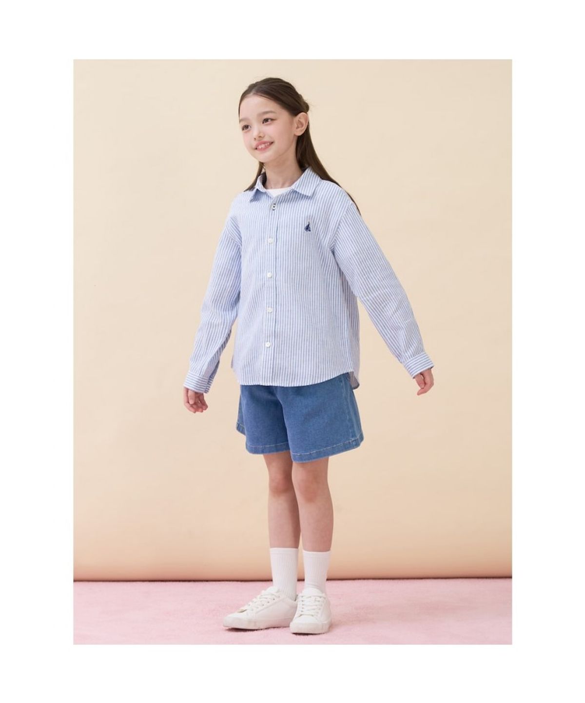 빈폴 키즈(BEANPOLE KIDS) 린넨폴리 혼방 스트라이프 셔츠 - 블루 (BI6364U02P) (BI6364U02P)