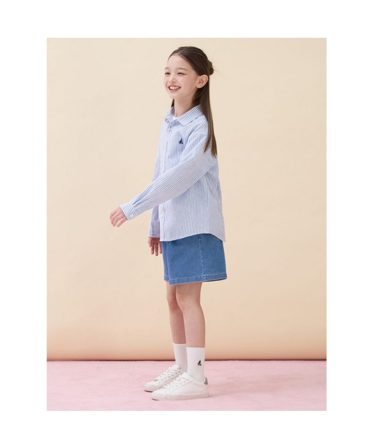 빈폴 키즈(BEANPOLE KIDS) 린넨폴리 혼방 스트라이프 셔츠 - 블루 (BI6364U02P) (BI6364U02P)