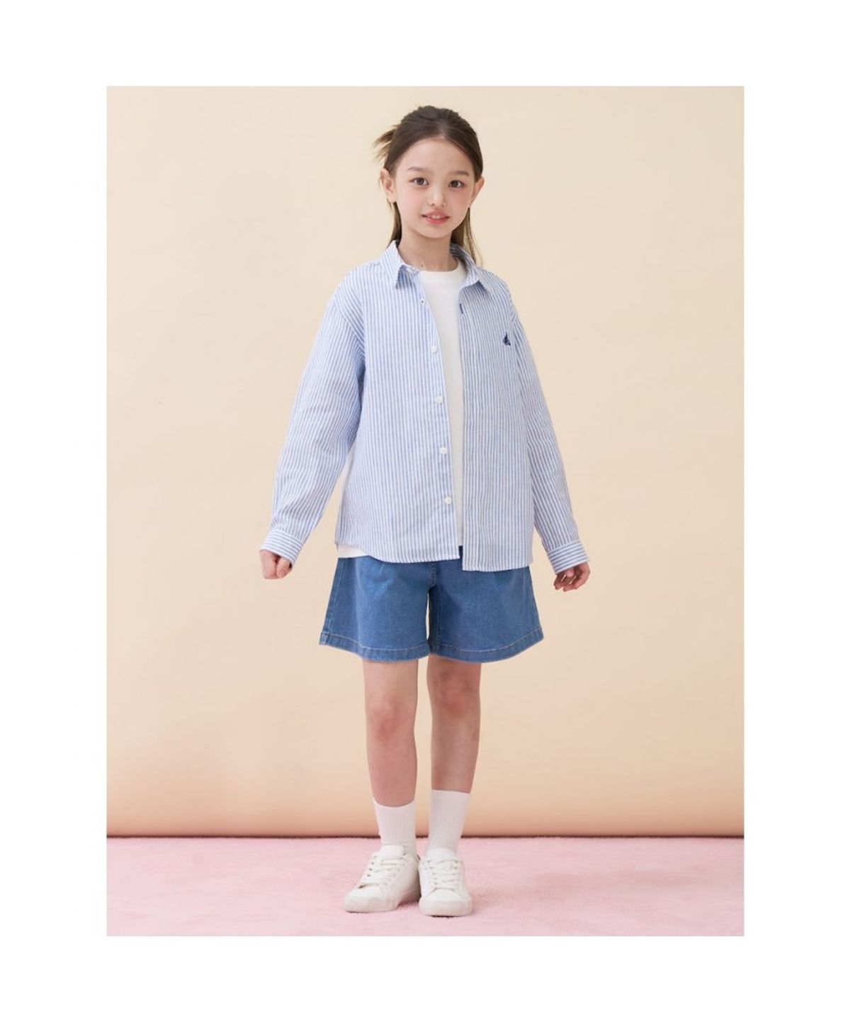 빈폴 키즈(BEANPOLE KIDS) 린넨폴리 혼방 스트라이프 셔츠 - 블루 (BI6364U02P) (BI6364U02P)